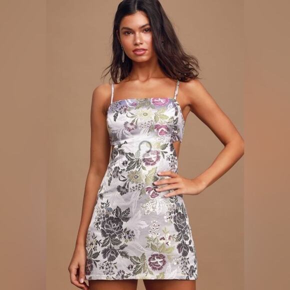 Lulus Dresses & Skirts - Lulus Cottage Fairy Whimsical Romantic Babydoll Satin Floral Jacquard Mini XL